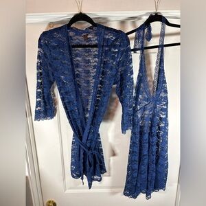 Blue Lace Halter Teddy and Matching Robe